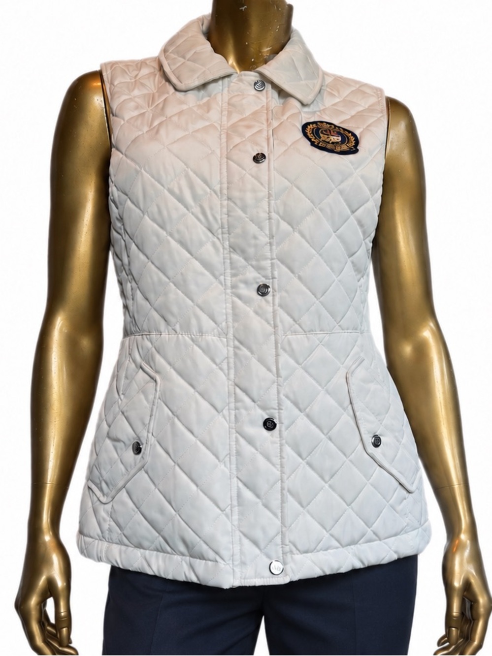 Lauren Ralph Lauren White diamond Quilted Crest zip/snap Vest Women’s Medium